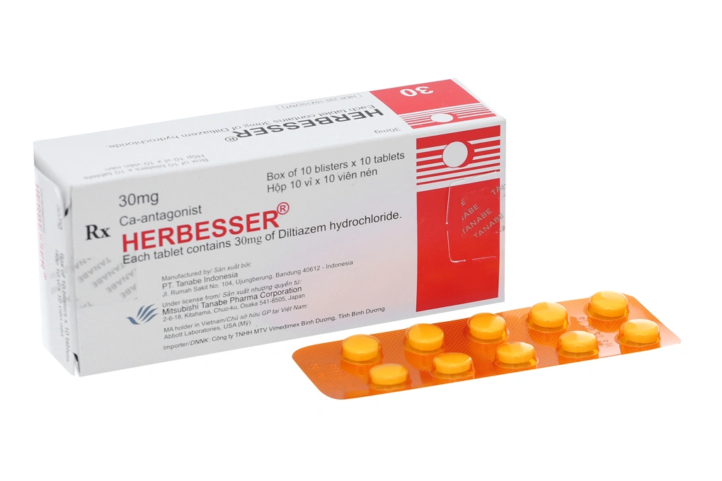 Herbesser 30mg trị tăng huyết áp, đau thắt ngực (10 vỉ x 10 viên) - 