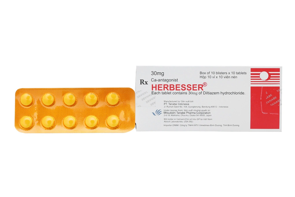 Herbesser 30mg trị tăng huyết áp, đau thắt ngực (10 vỉ x 10 viên) - 1