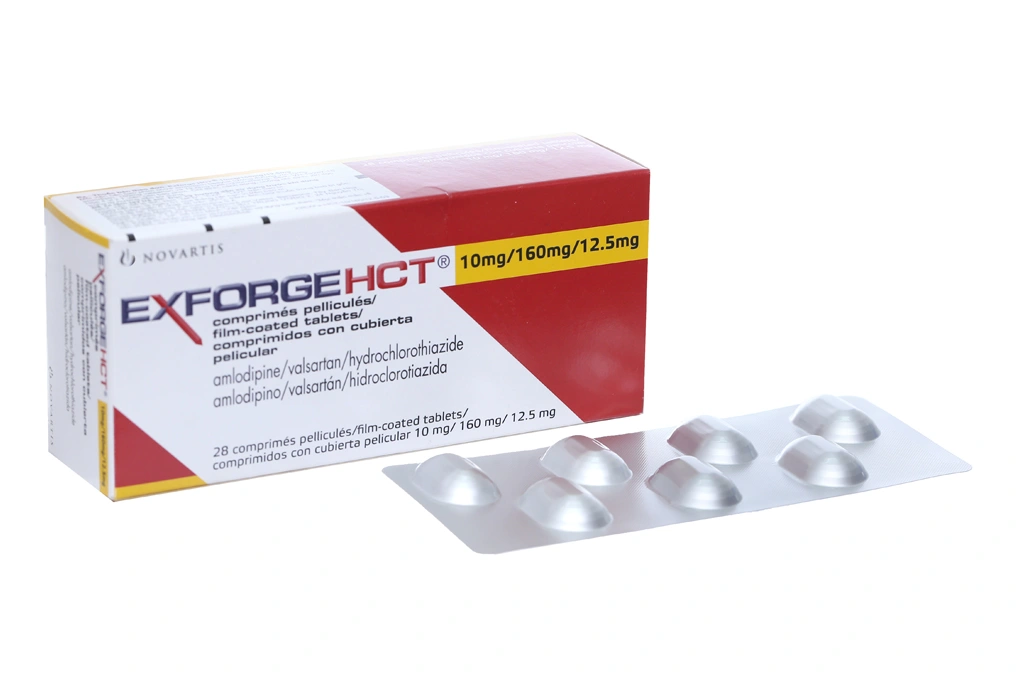 Exforge HCT 10mg/160mg/12.5mg trị tăng huyết áp (4 vỉ x 7 viên) - 