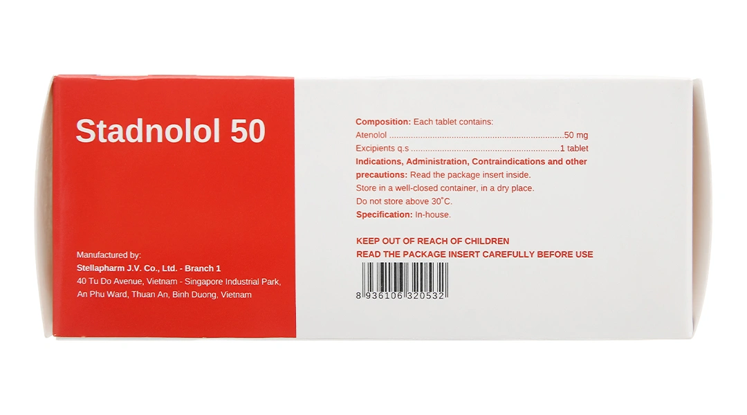 Stadnolol 50 trị tăng huyết áp, đau thắt ngực (10 vỉ x 10 viên) - 3