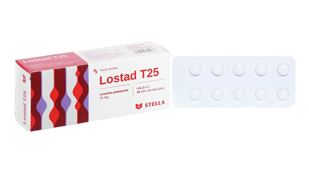 Lostad T25 trị tăng huyết áp, suy tim, nhồi máu cơ tim (3 vỉ x 10 viên) - 