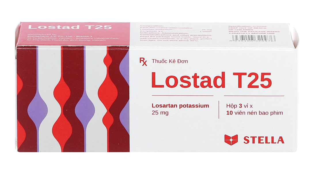Lostad T25 trị tăng huyết áp, suy tim, nhồi máu cơ tim (3 vỉ x 10 viên) - 1