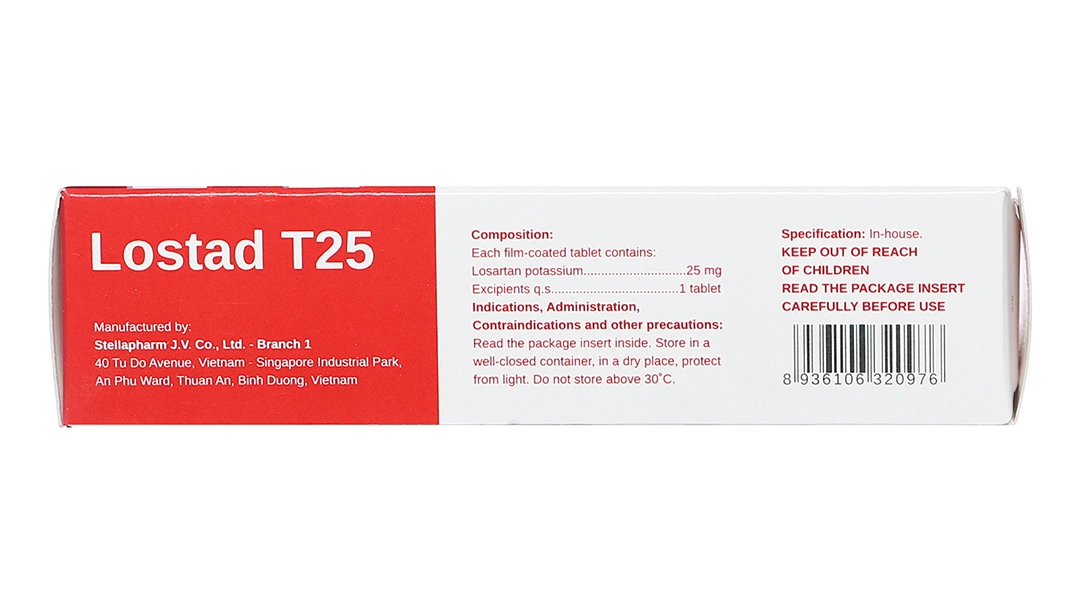 Lostad T25 trị tăng huyết áp, suy tim, nhồi máu cơ tim (3 vỉ x 10 viên) - 5