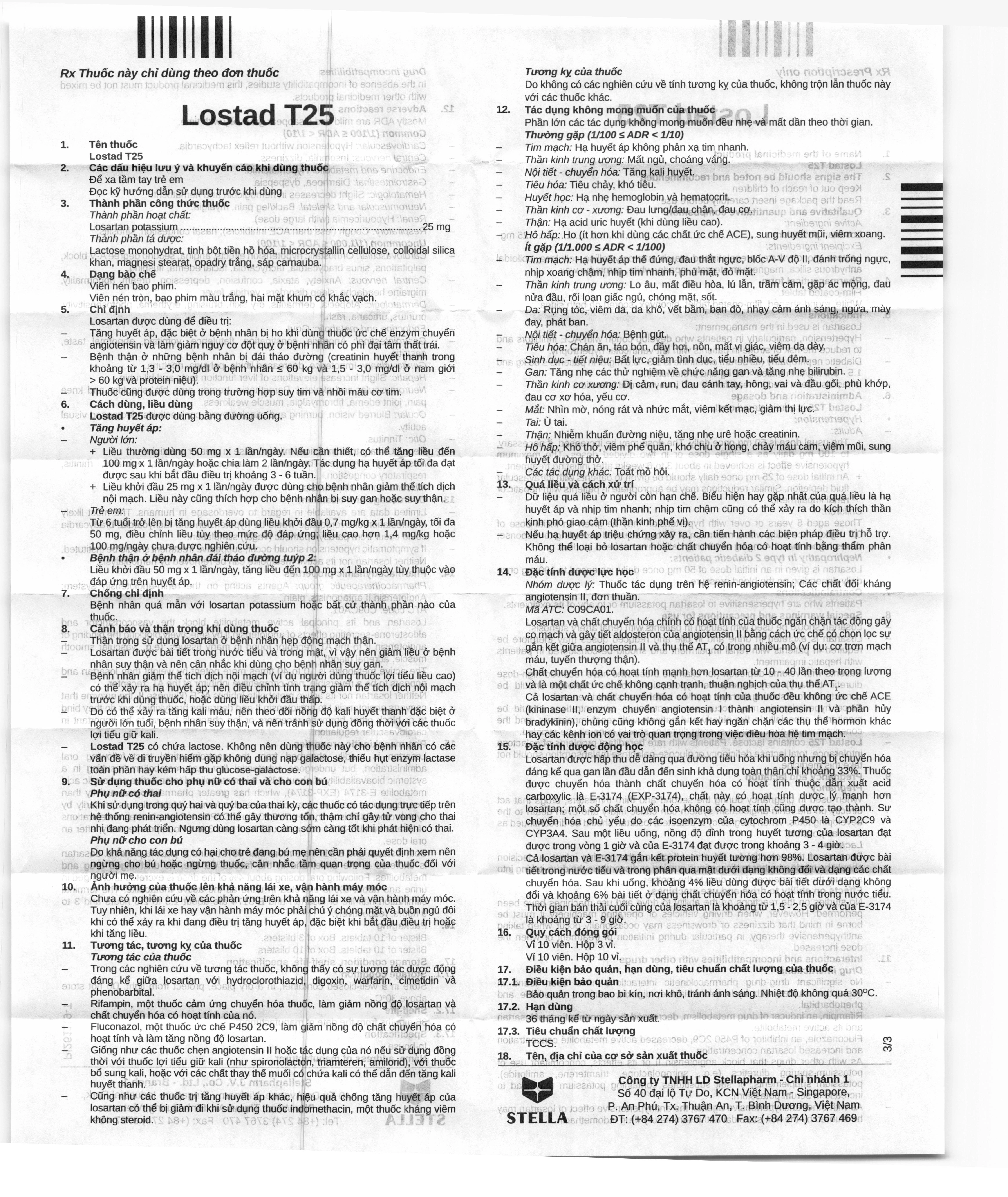 Lostad T25 trị tăng huyết áp, suy tim, nhồi máu cơ tim (3 vỉ x 10 viên) - 7