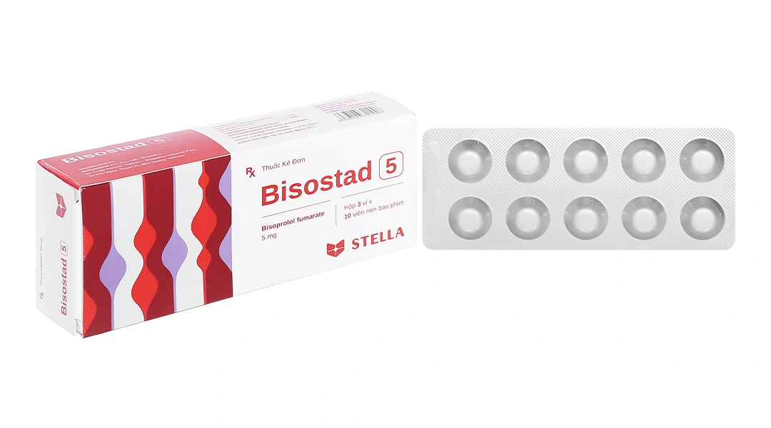 Bisostad 5 trị tăng huyết áp, đau thắt ngực, suy tim (3 vỉ x 10 viên) - 