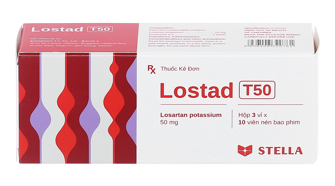Lostad T50 trị tăng huyết áp, suy tim, nhồi máu cơ tim (3 vỉ x 10 viên) - 1