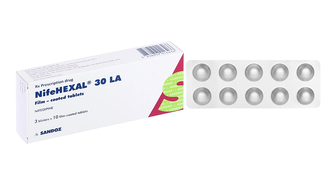 NifeHEXAL 30 LA trị tăng huyết áp, dự phòng trị đau thắt ngực (3 vỉ x 10 viên) - 