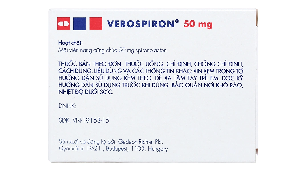Verospiron 50mg trị phù, tăng huyết áp (3 vỉ x 10 viên) - 2