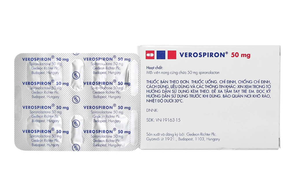Verospiron 50mg trị phù, tăng huyết áp (3 vỉ x 10 viên) - 1