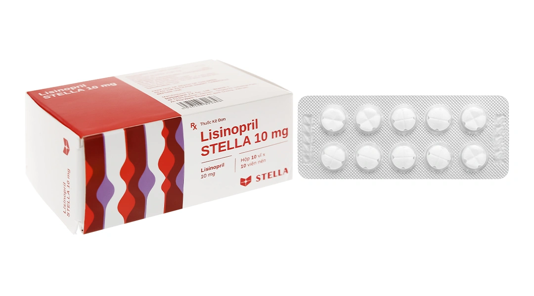 Lisinopril Stella 10mg trị tăng huyết áp, suy tim (10 vỉ x 10 viên) - 