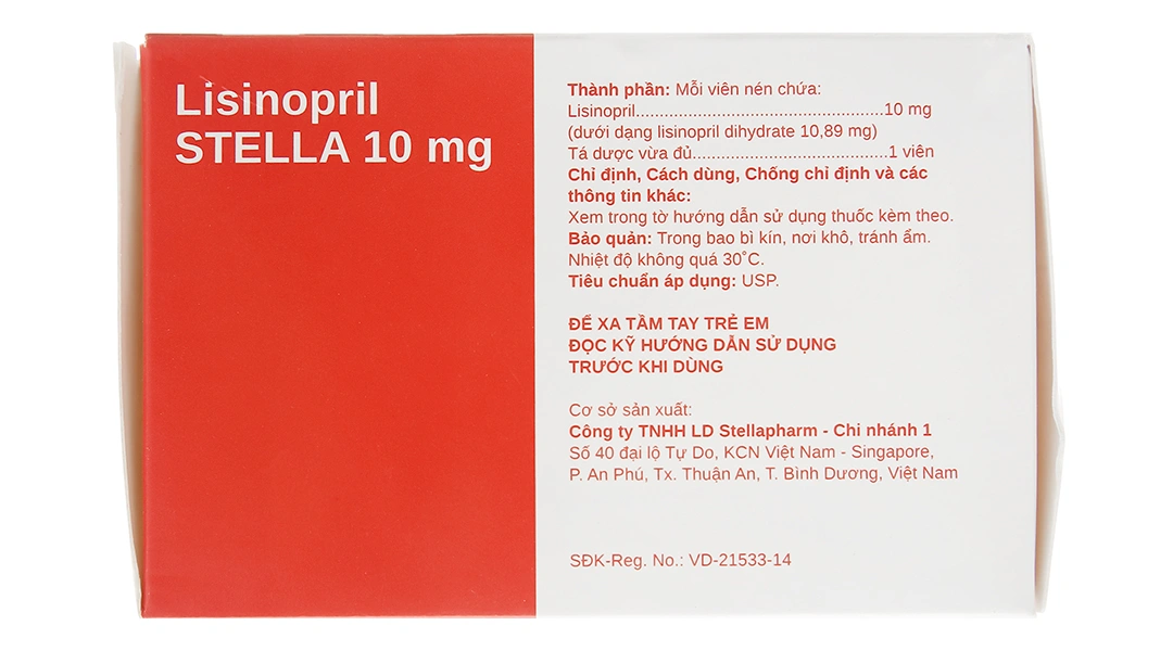 Lisinopril Stella 10mg trị tăng huyết áp, suy tim (10 vỉ x 10 viên) - 2