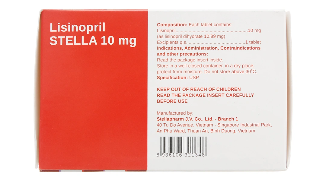 Lisinopril Stella 10mg trị tăng huyết áp, suy tim (10 vỉ x 10 viên) - 3
