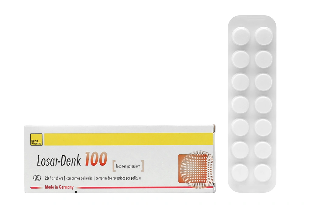 Losar-Denk 100 trị tăng huyết áp, suy tim (2 vỉ x 14 viên) - 