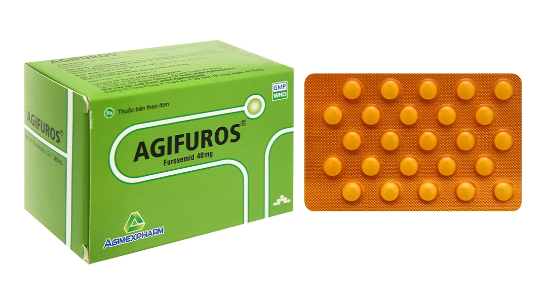 Agifuros 40mg trị tăng huyết áp, tăng canxi huyết, trị phù (10 vỉ x 25 viên) - 
