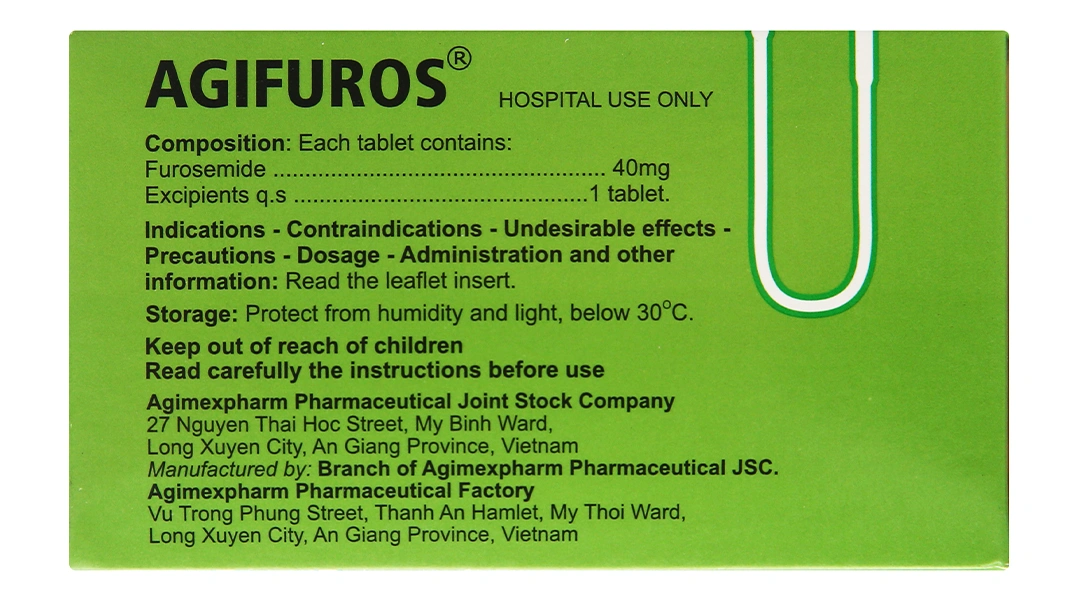 Agifuros 40mg trị tăng huyết áp, tăng canxi huyết, trị phù (10 vỉ x 25 viên) - 2