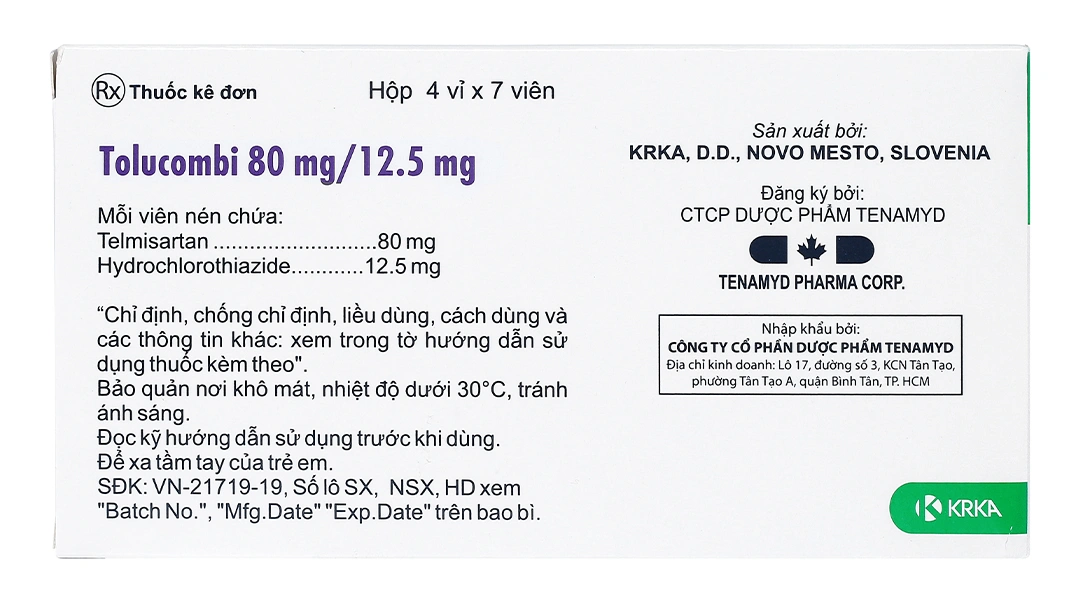 Tolucombi Tablets 80mg/12.5mg trị tăng huyết áp vô căn (4 vỉ x 7 viên) - 2