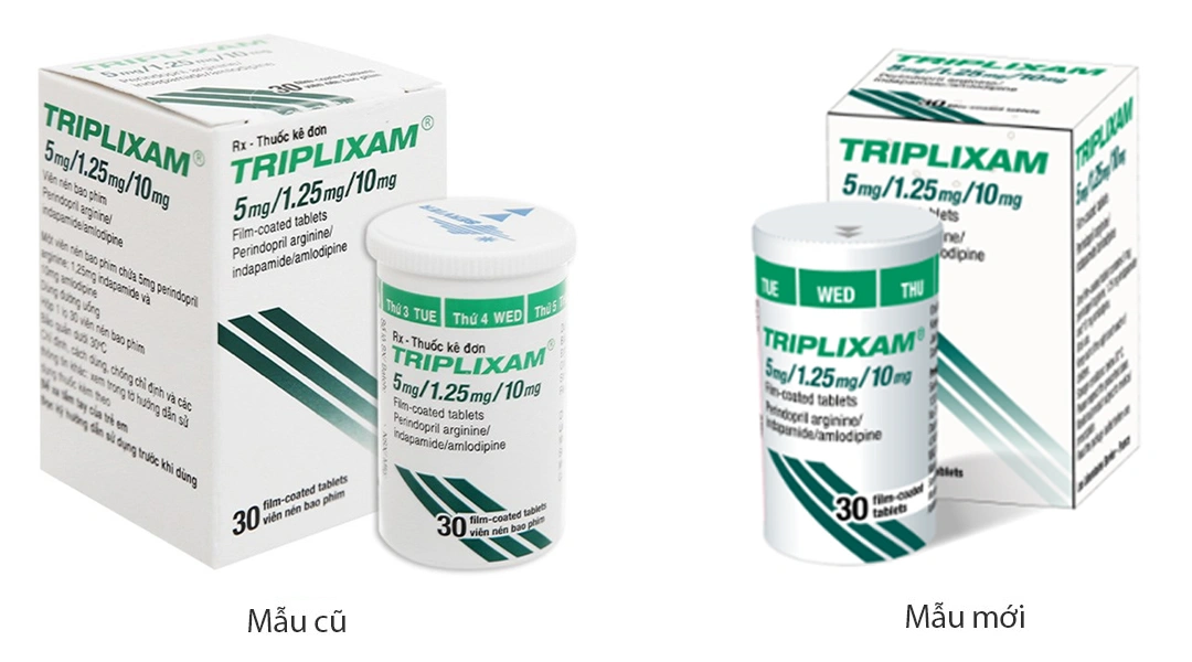 Triplixam 5mg/1.25mg/10mg trị tăng huyết áp lọ 30 viên - 