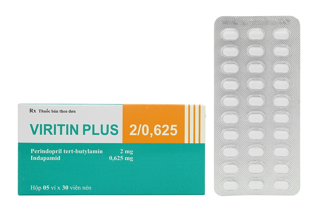Viritin Plus 2/0.625 trị tăng huyết áp (5 vỉ x 30 viên) - 