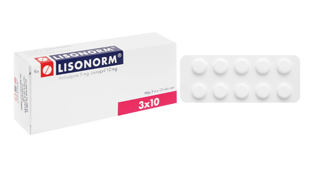 Lisonorm 5mg/10mg trị tăng huyết áp (3 vỉ x 10 viên) - 