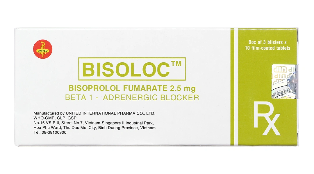 Bisoloc 2.5mg trị tăng huyết áp, suy tim mạn (3 vỉ x 10 viên) - 1
