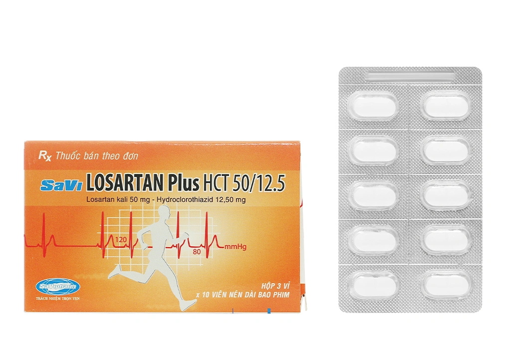 SaVi Losartan Plus HCT 50/12.5 trị tăng huyết áp (3 vỉ x 10 viên) - 