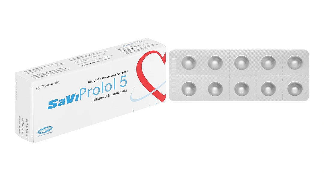 SaViProlol 5 trị tăng huyết áp, đau thắt ngực (3 vỉ x 10 viên) - 