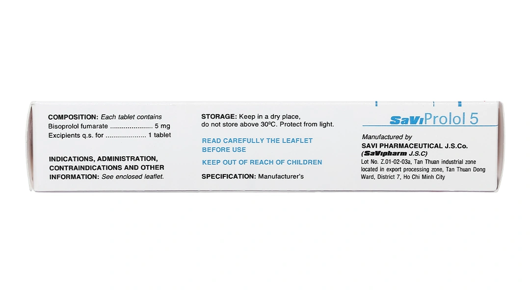 SaViProlol 5 trị tăng huyết áp, đau thắt ngực (3 vỉ x 10 viên) - 3