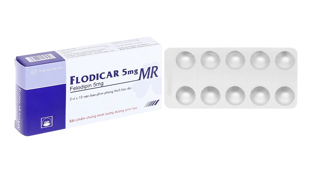 Flodicar 5mg MR trị tăng huyết áp, đau thắt ngực (3 vỉ x 10 viên) - 