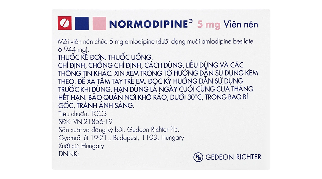 Normodipine 5mg trị tăng huyết áp, đau thắt ngực (3 vỉ x 10 viên) - 2