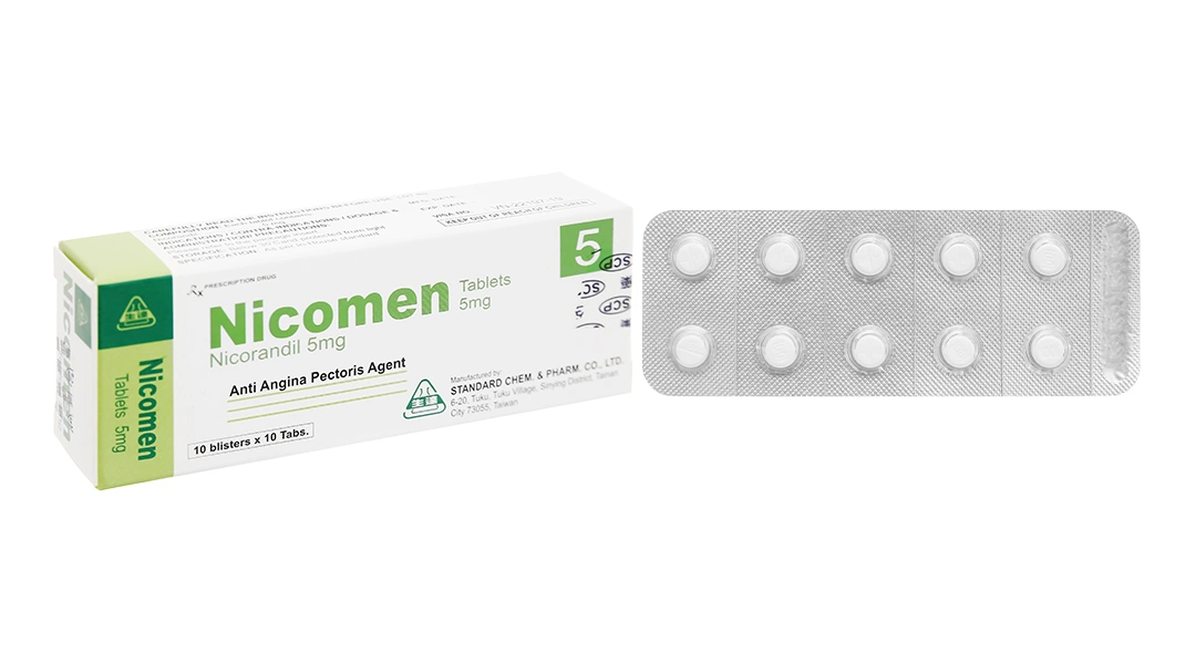 Nicomen Tablets 5mg trị đau thắt ngực (10 vỉ x 10 viên) - 