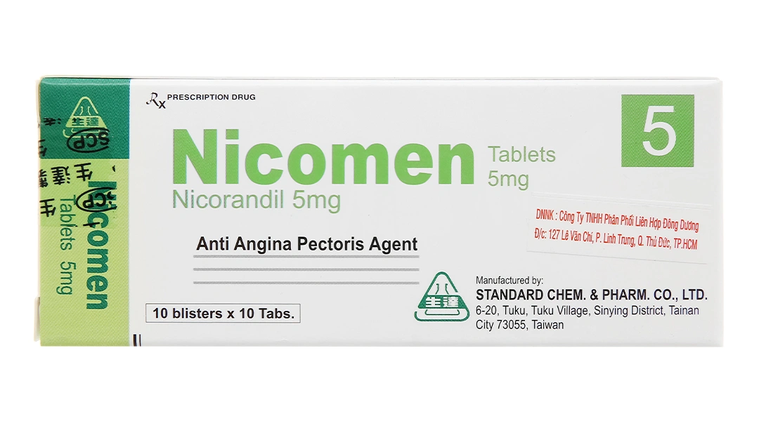 Nicomen Tablets 5mg trị đau thắt ngực (10 vỉ x 10 viên) - 1