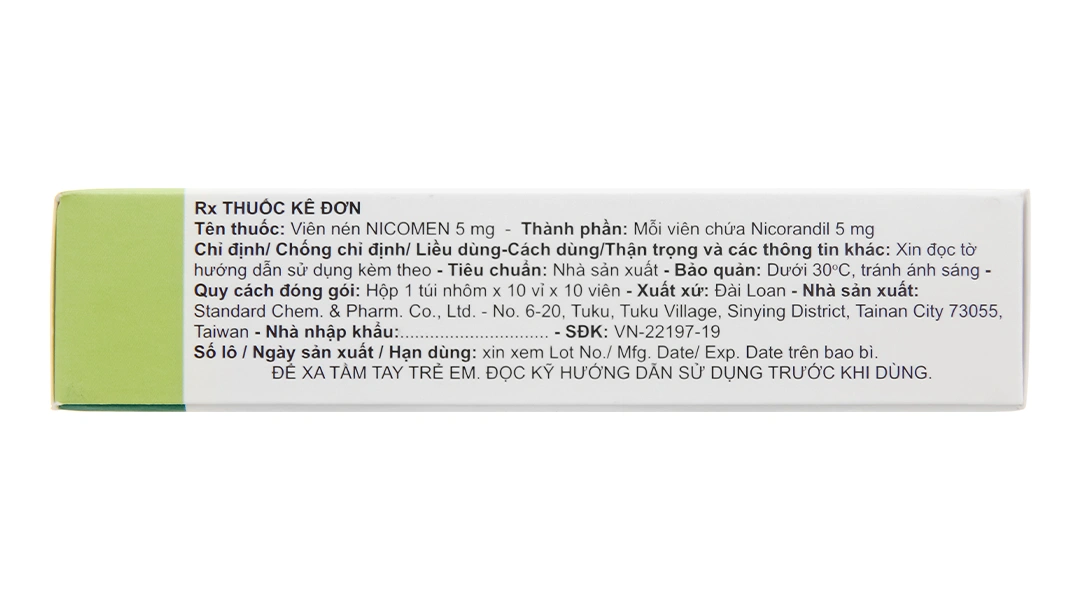 Nicomen Tablets 5mg trị đau thắt ngực (10 vỉ x 10 viên) - 2