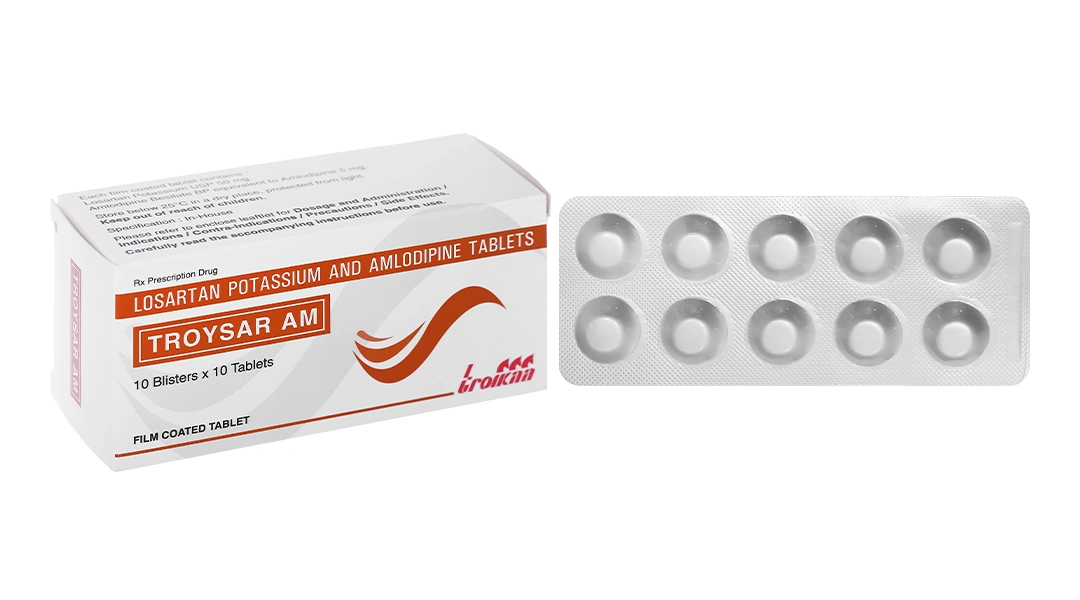 Troysar AM trị tăng huyết áp, đau thắt ngực (10 vỉ x 10 viên) - 