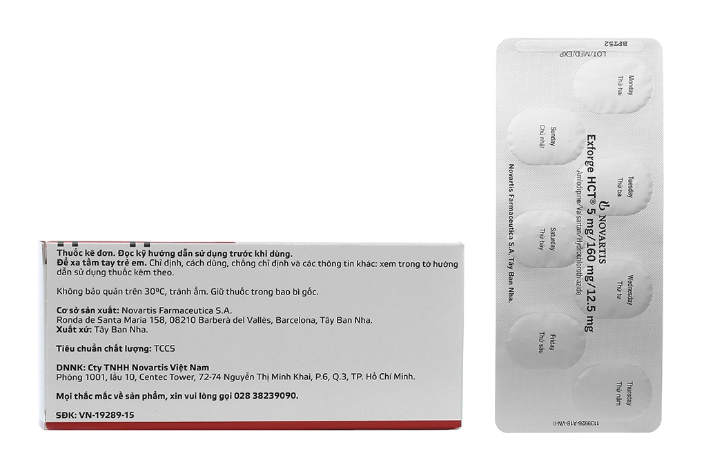 ExforgeHCT 5mg/160mg/12.5mg trị tăng huyết áp vô căn (4 vỉ x 7 viên) - 4