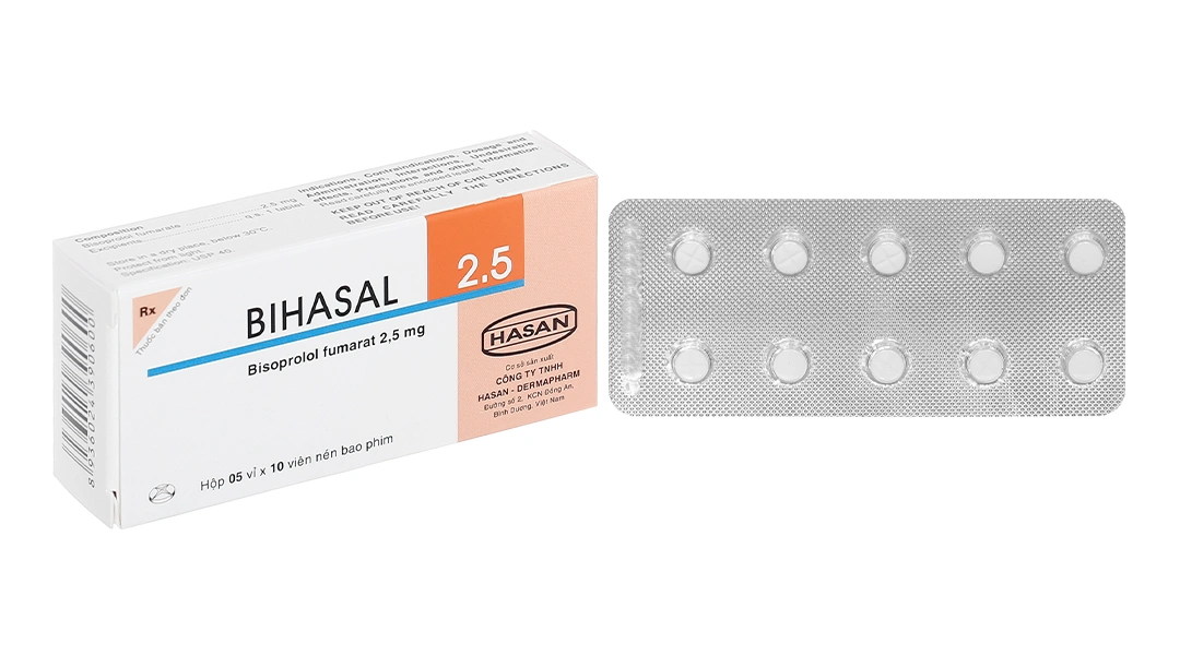 Bihasal 2.5 trị tăng huyết áp, đau thắt ngực, suy tim (5 vỉ x 10 viên) - 