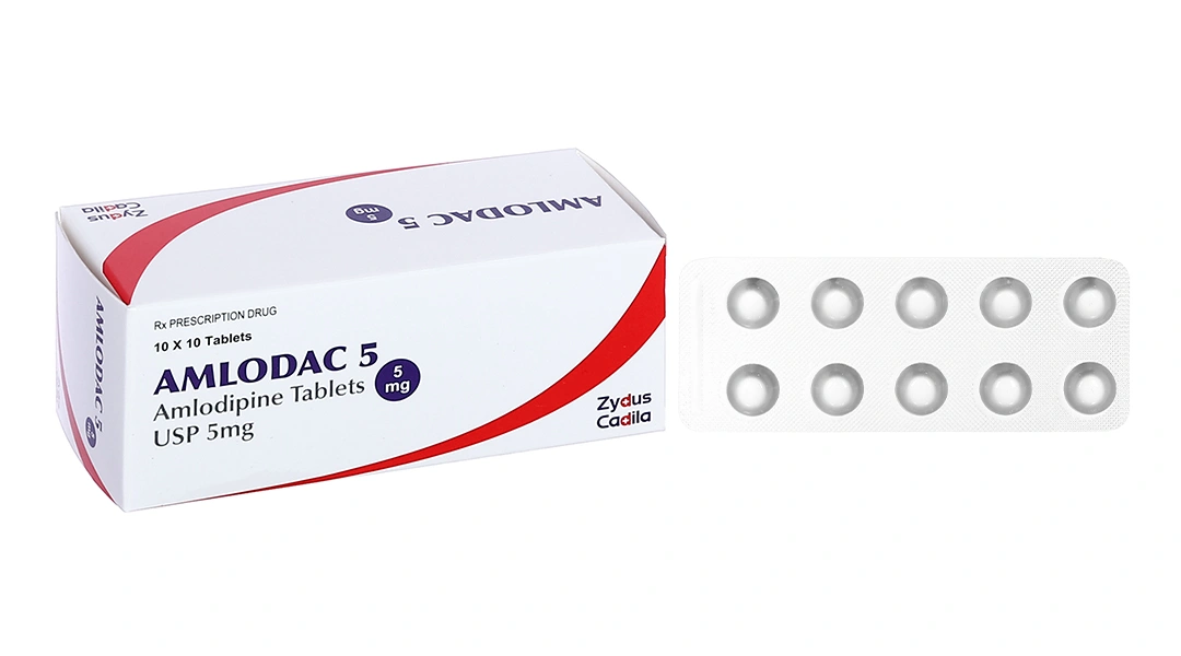 Amlodac 5 trị tăng huyết áp, đau thắt ngực (10 vỉ x 10 viên) - 