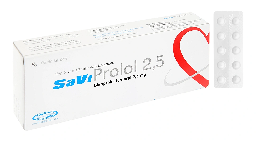 SaviProlol 2.5mg trị tăng huyết áp, đau thắt ngực (3 vỉ x 10 viên) - 