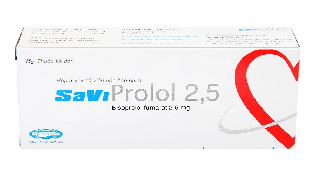 SaviProlol 2.5mg trị tăng huyết áp, đau thắt ngực (3 vỉ x 10 viên) - 1