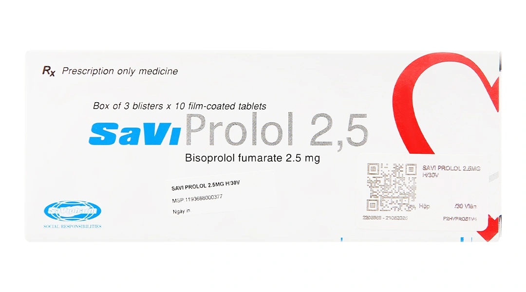 SaviProlol 2.5mg trị tăng huyết áp, đau thắt ngực (3 vỉ x 10 viên) - 2