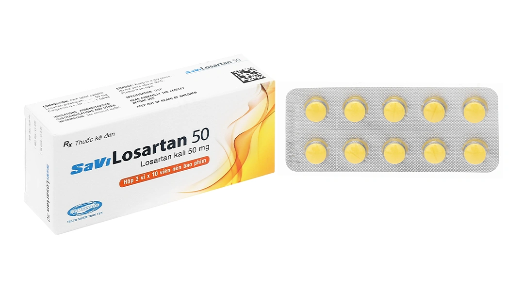 SaVi Losartan 50 trị tăng huyết áp nguyên phát (3 vỉ x 10 viên) - 
