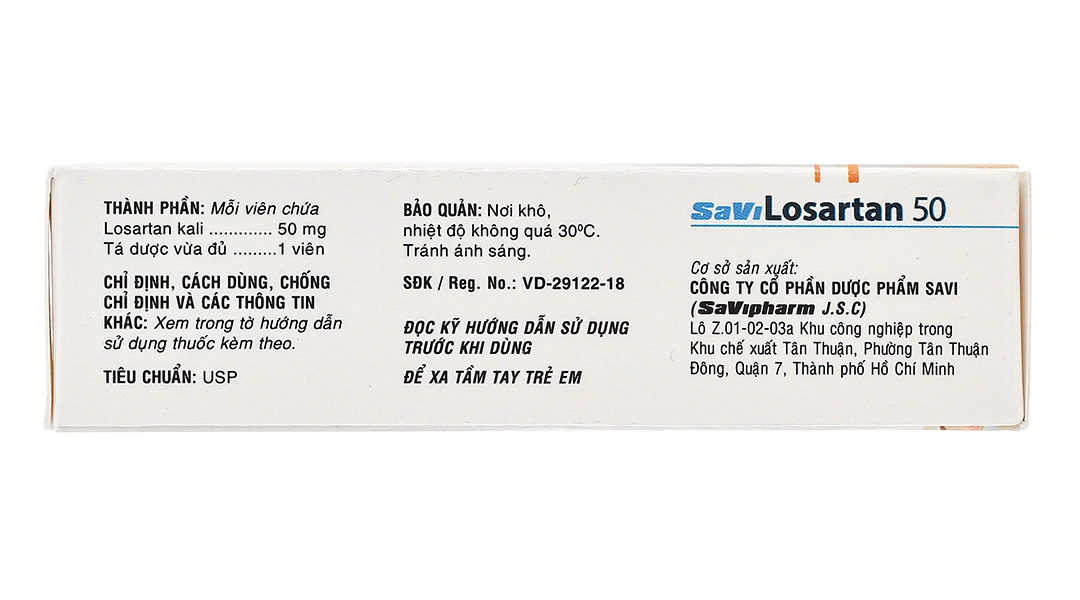 SaVi Losartan 50 trị tăng huyết áp nguyên phát (3 vỉ x 10 viên) - 2