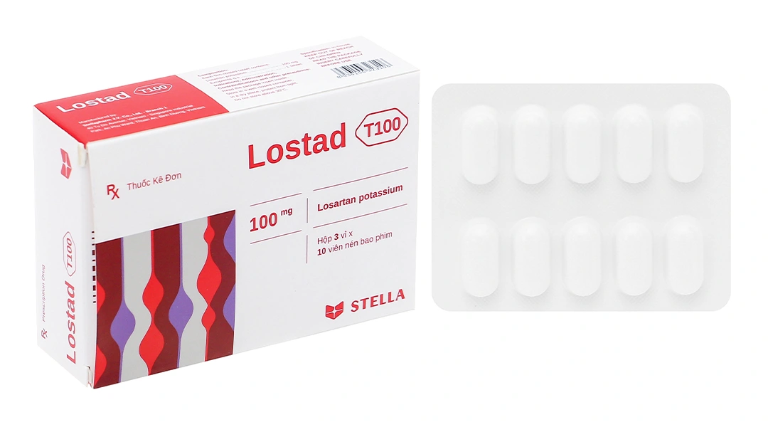 Lostad T100 trị tăng huyết áp và suy tim mạn tính (3 vỉ x 10 viên) - 