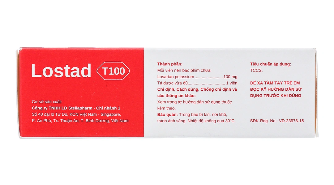 Lostad T100 trị tăng huyết áp và suy tim mạn tính (3 vỉ x 10 viên) - 2