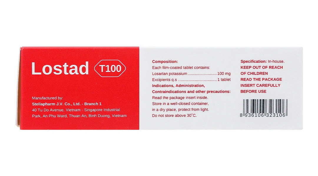 Lostad T100 trị tăng huyết áp và suy tim mạn tính (3 vỉ x 10 viên) - 3