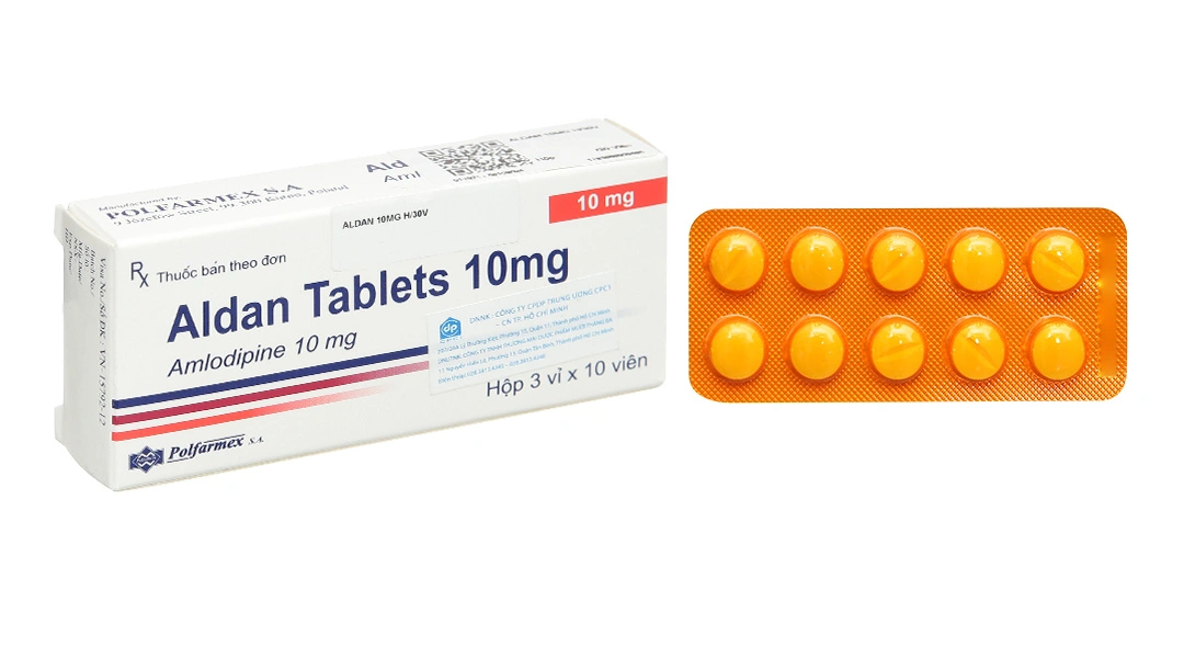 Aldan Tablets 10mg trị tăng huyết áp, dự phòng đau thắt ngực (3 vỉ x 10 viên) - 