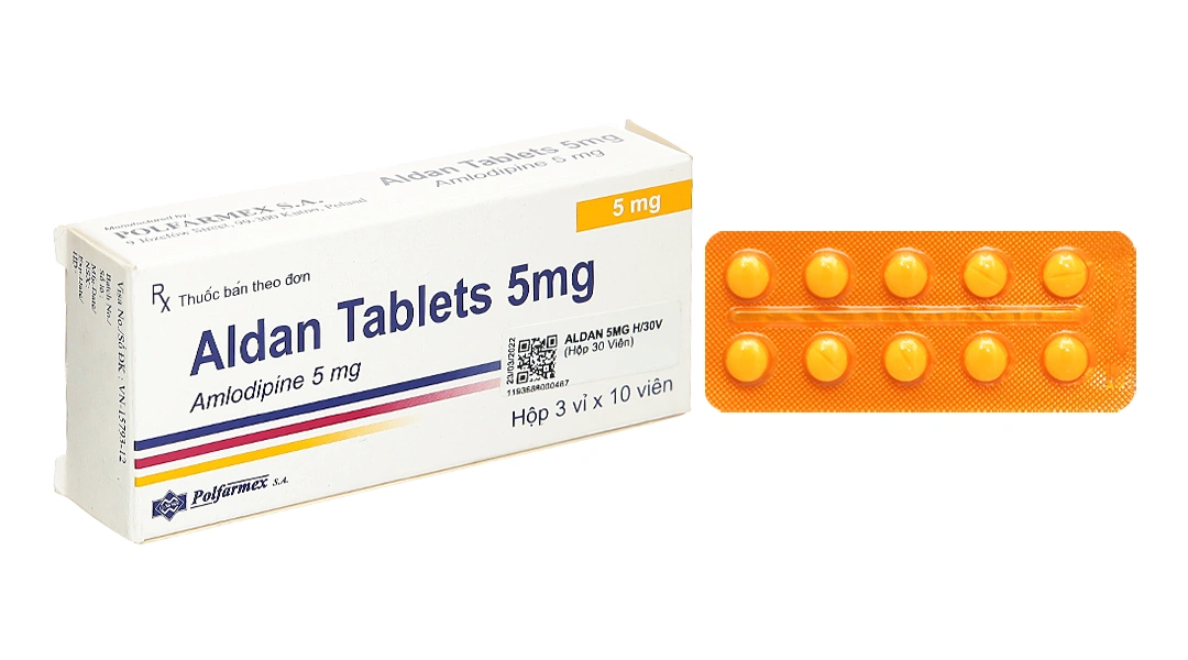 Aldan Tablets 5mg trị tăng huyết áp, dự phòng ở người đau thắt ngực (3 vỉ x 10 viên) - 