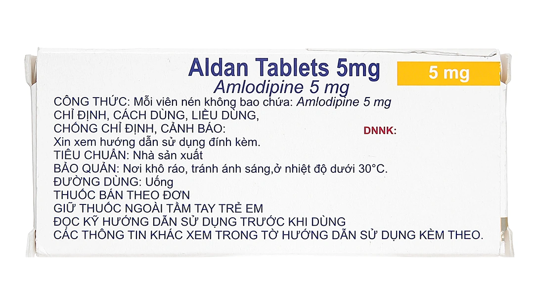 Aldan Tablets 5mg trị tăng huyết áp, dự phòng ở người đau thắt ngực (3 vỉ x 10 viên) - 1