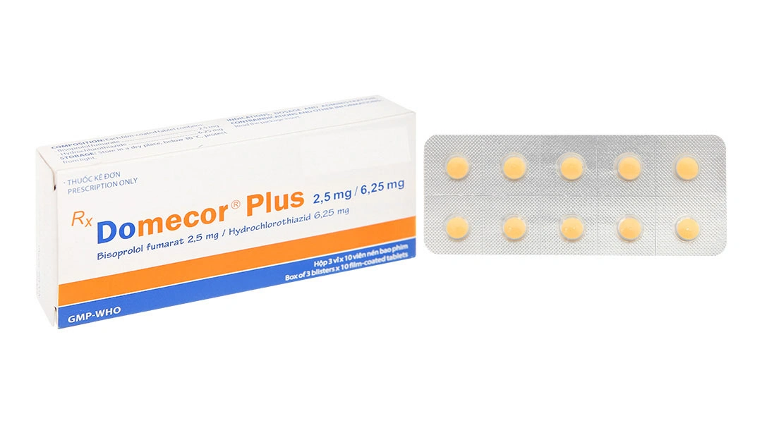 Domecor Plus 2.5mg/6.25mg trị tăng huyết áp từ nhẹ đến trung bình (3 vỉ x 10 viên) - 