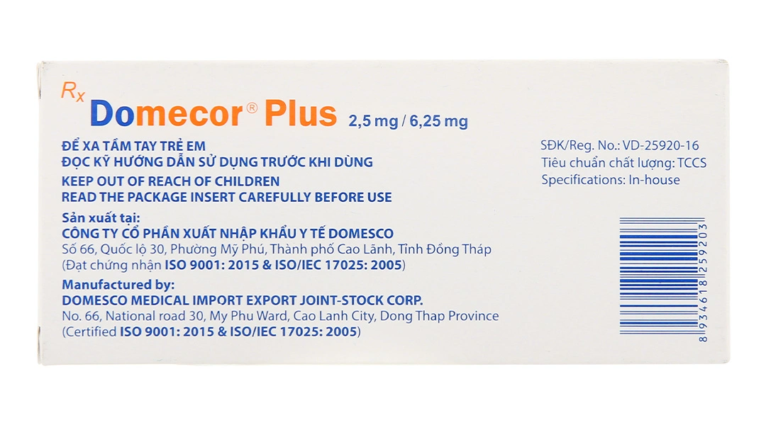 Domecor Plus 2.5mg/6.25mg trị tăng huyết áp từ nhẹ đến trung bình (3 vỉ x 10 viên) - 2
