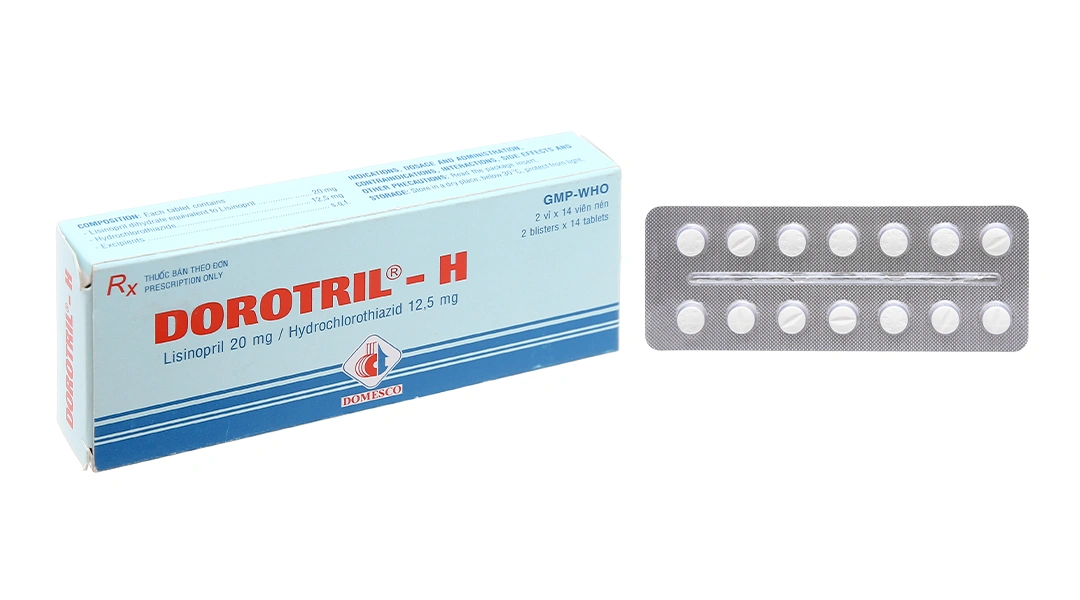 Dorotril - H 20mg/12.5mg trị tăng huyết áp (2 vỉ x 14 viên) - 